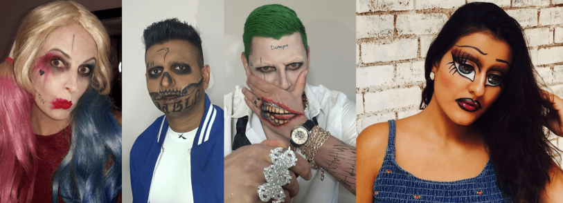Four individuals showcasing diverse creative makeup looks.