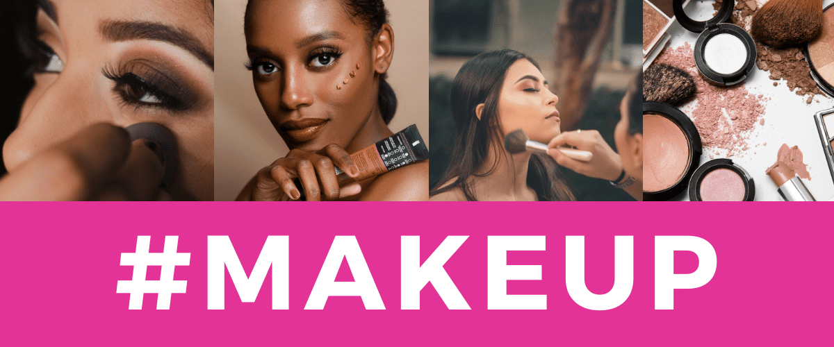Collage of makeup application techniques on models