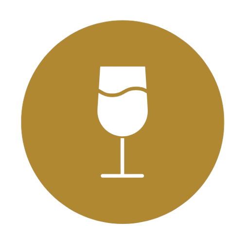Stylized drink glass icon on a gold background