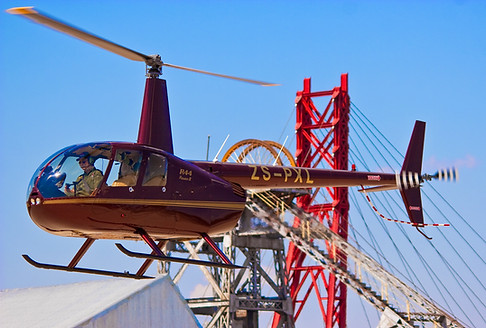 Helicopter in flight near a bridge in Johannesburg