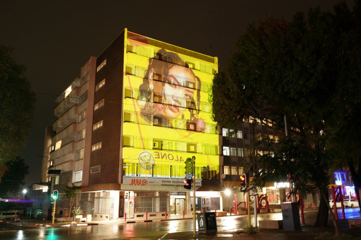 Large-scale projection on a building at night