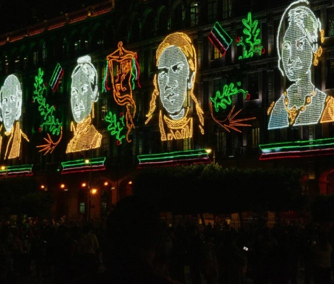 Illuminated LED wall featuring bright designs and imagery