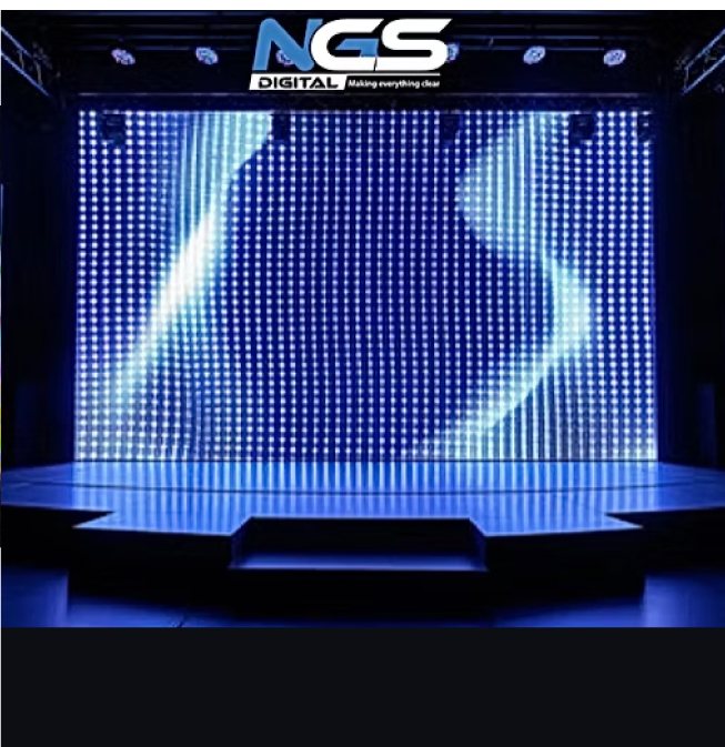 LED display setup with vibrant blue patterns and lighting