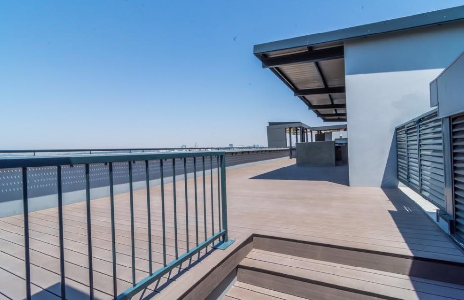 Wide view of the rooftop deck at Levelthree venue