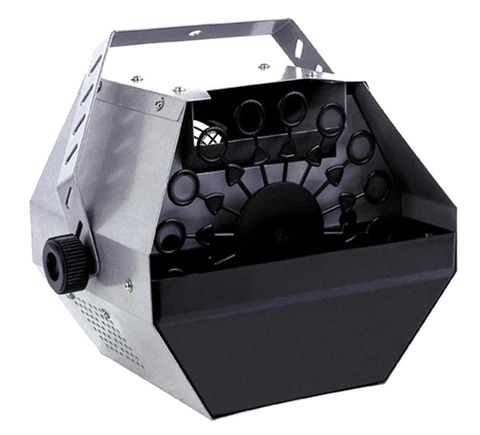 Silver and black bubble machine designed for events