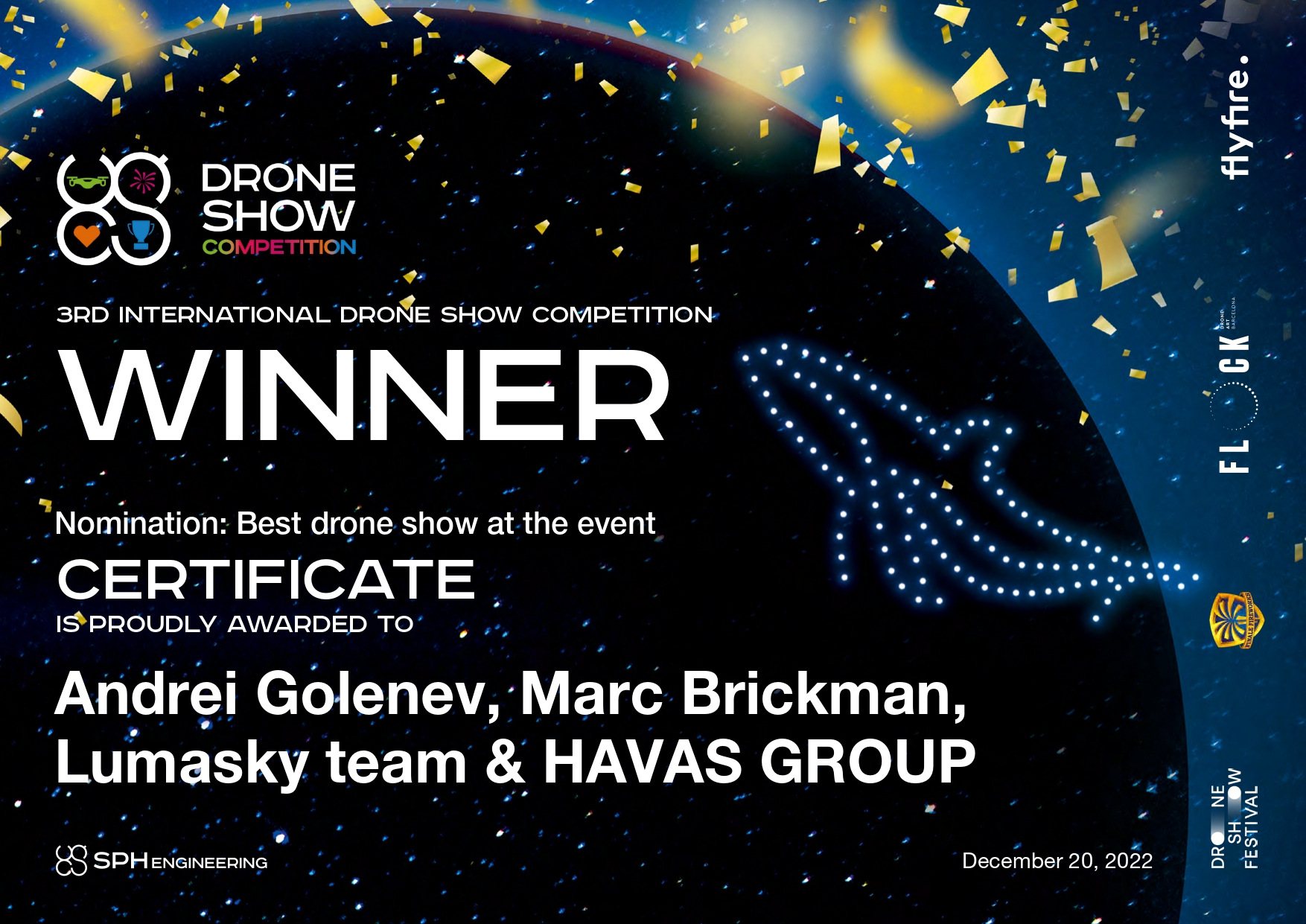Certificate for Best Drone Show at an international competition