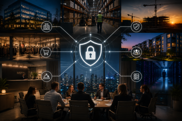 Graphic illustrating security solutions for various event settings.