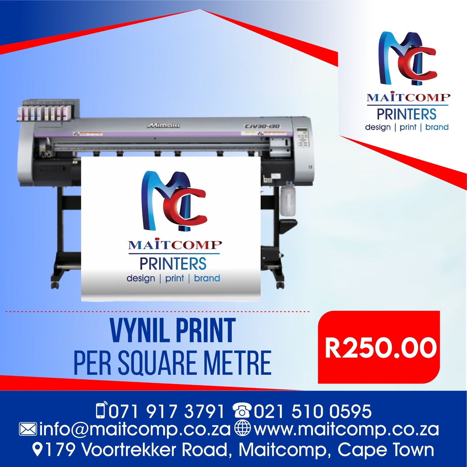 Vinyl printing machine with pricing information displayed.