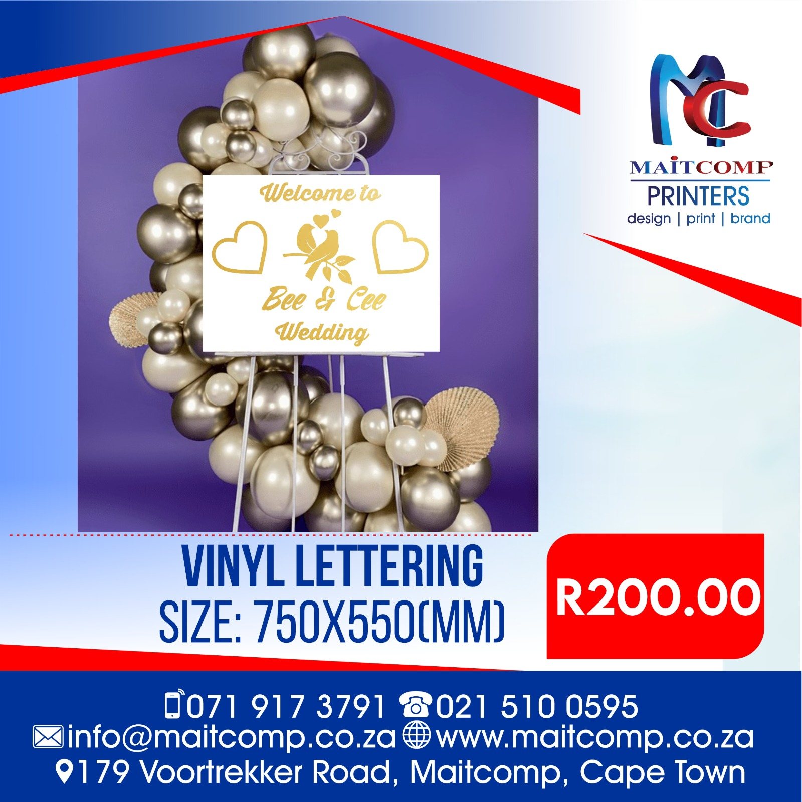 Vinyl lettering for wedding signage with a price displayed