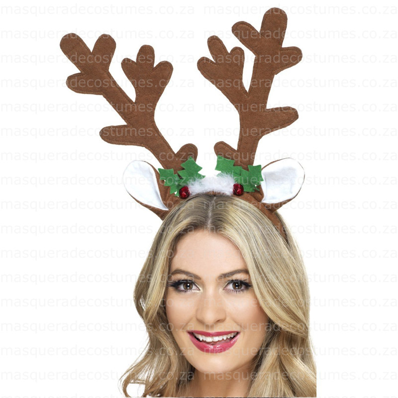 Reindeer headband with antlers and holly decoration