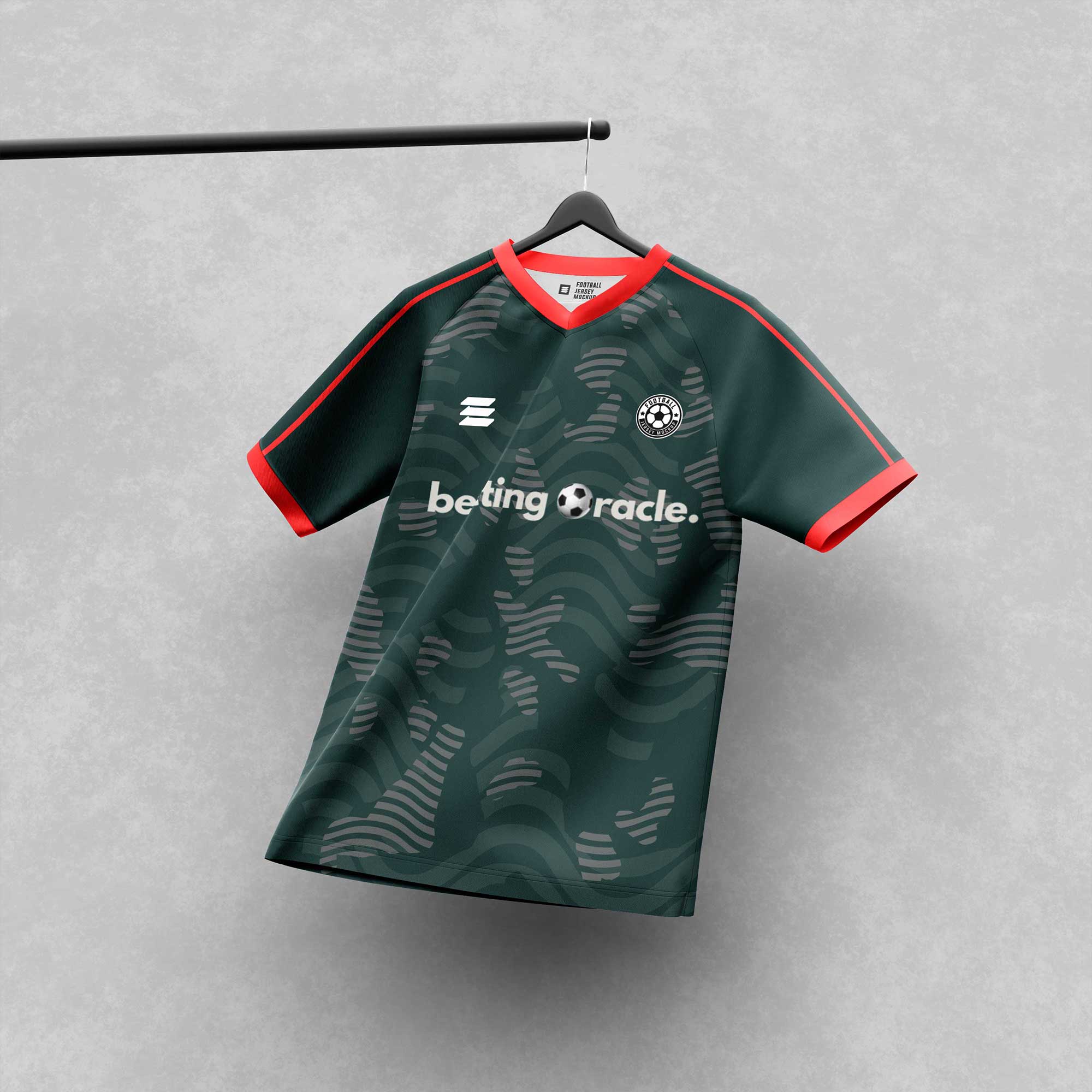 Custom sports jersey hanging on display