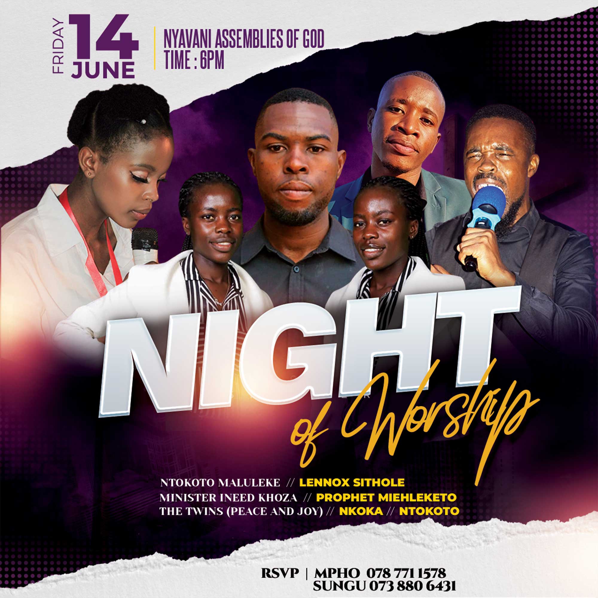 Promotional graphic for Night of Worship event on June 14