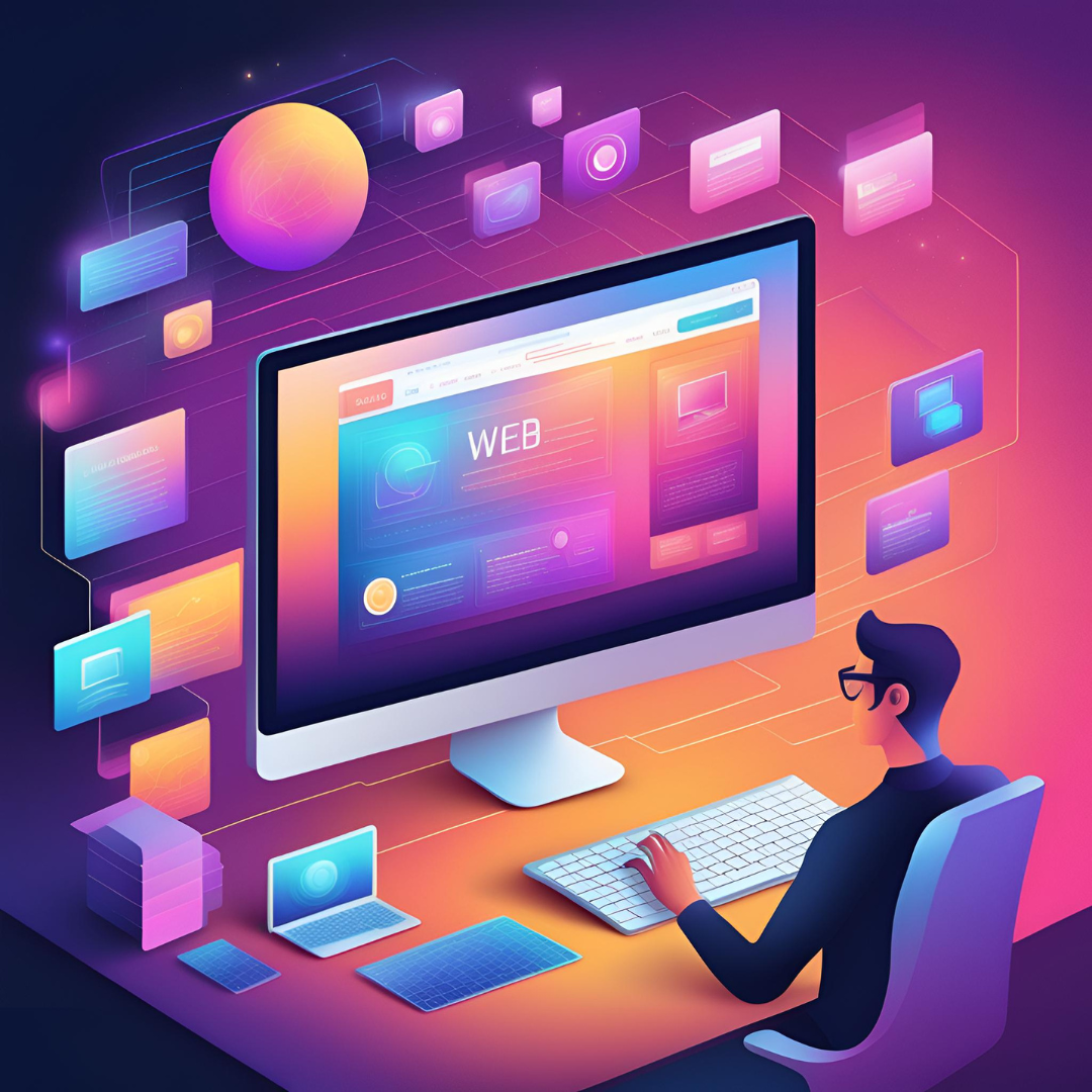 Illustration of a digital workspace with video invitation concepts