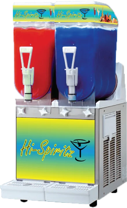 Hi-Spiritz slush machine with red and blue slush flavours