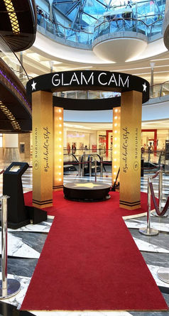 Glam Cam entrance with red carpet and lights
