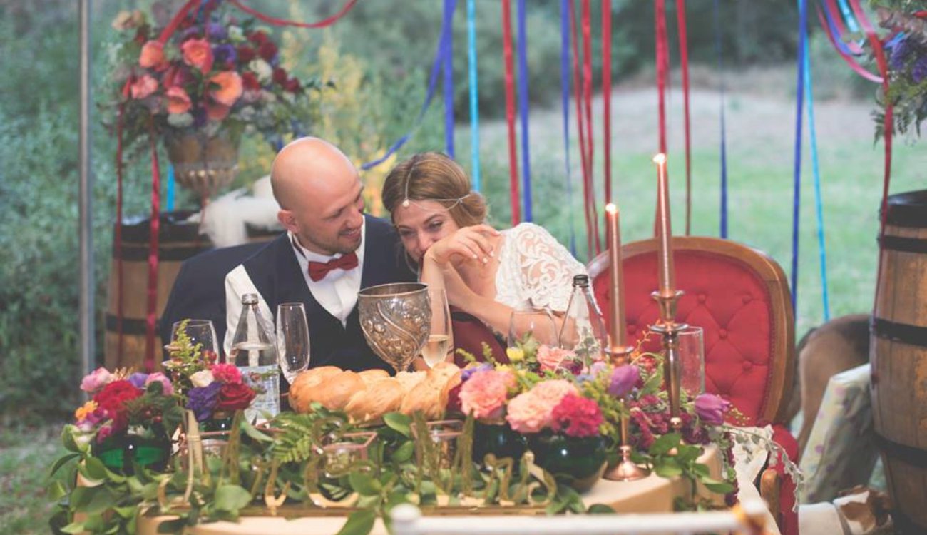 Romantic table setup with flowers and candles