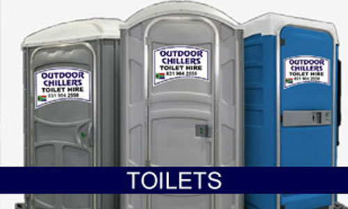 Row of portable toilets from Outdoor Chillers