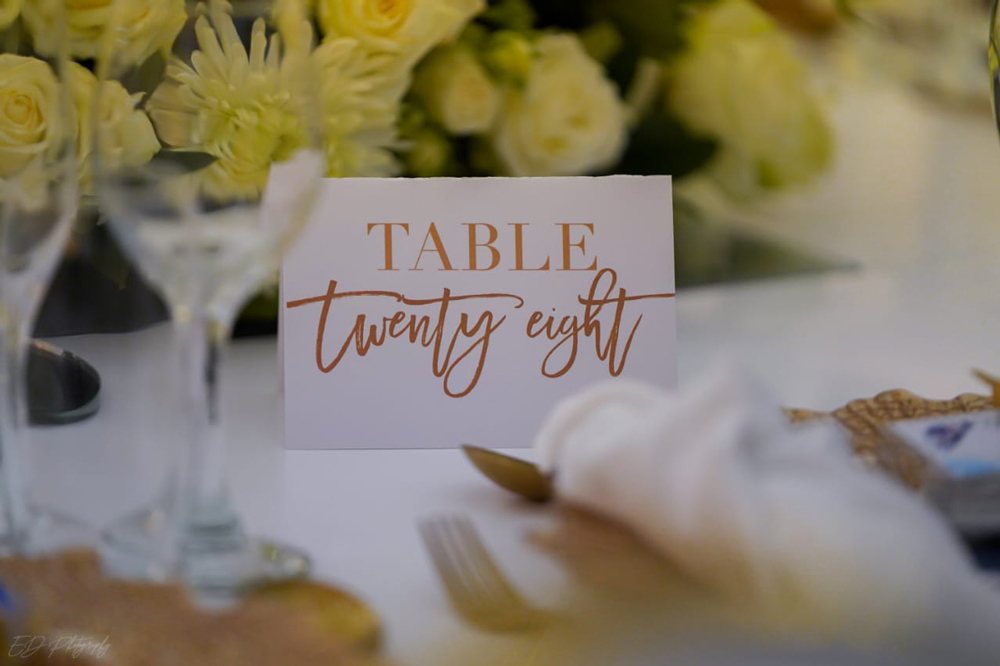 Table number sign indicating table twenty-eight