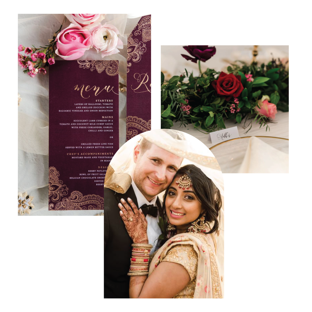 Bespoke menu design with floral accents and elegant decorations