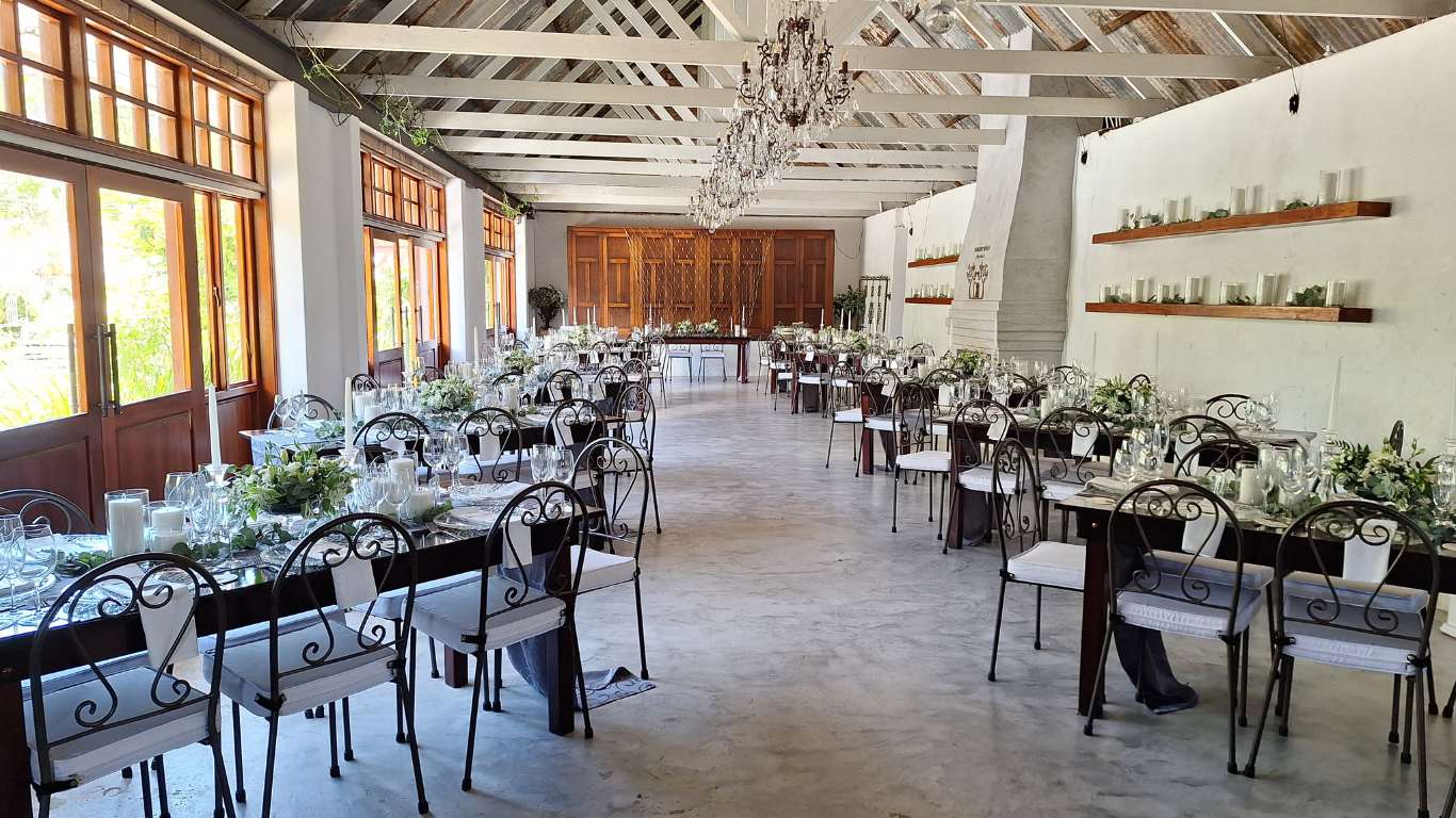 Elegant event setup with tables and candles in a venue