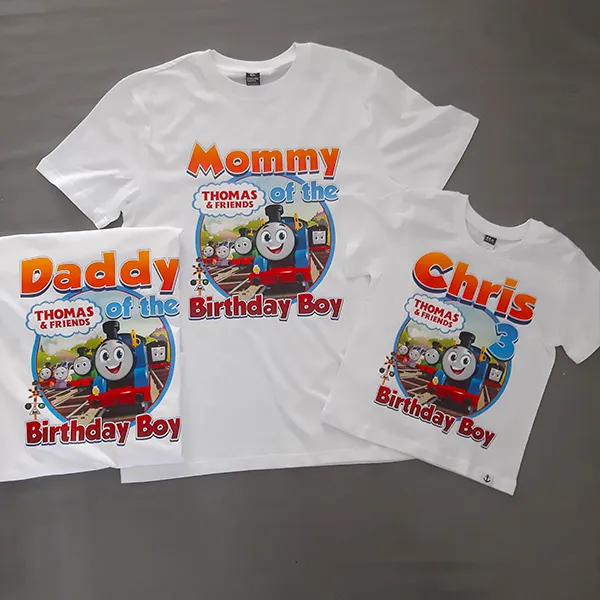 Personalised family t-shirts with Thomas & Friends theme