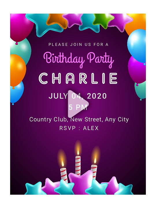 Colorful birthday party invitation with balloons and stars