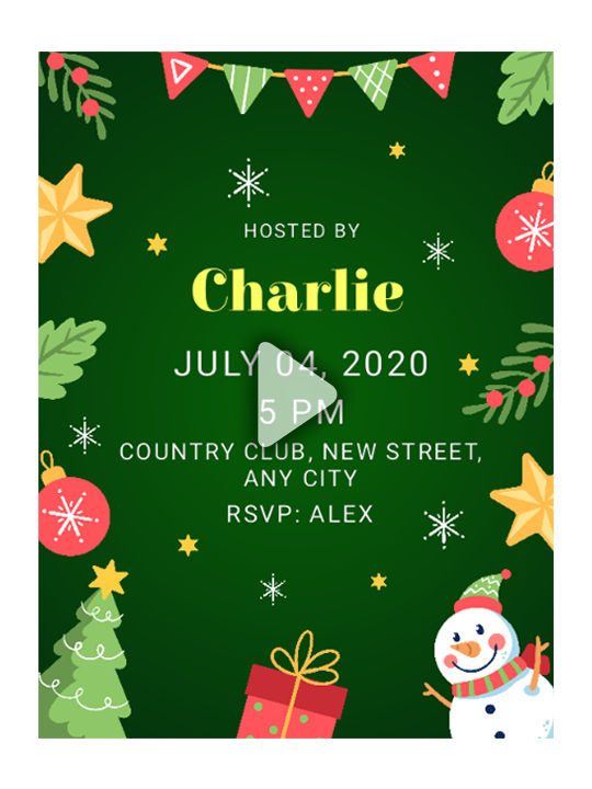 Christmas themed video invitation with snowman and decorations