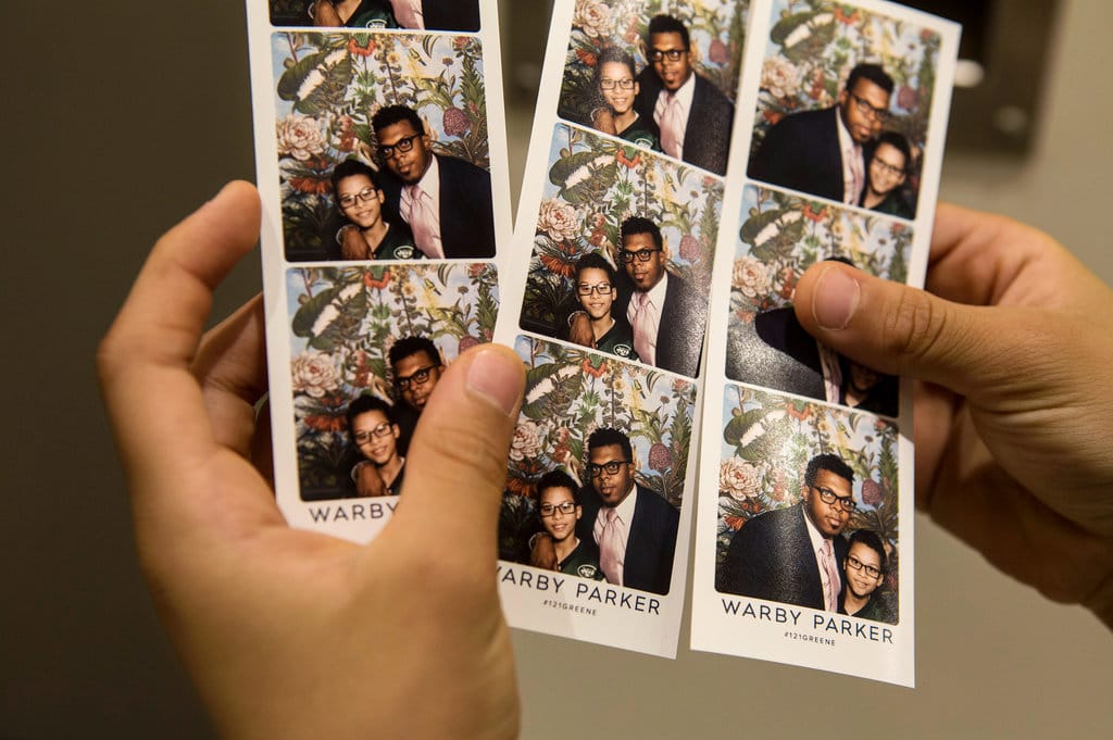 Two photo strips with floral design and branding