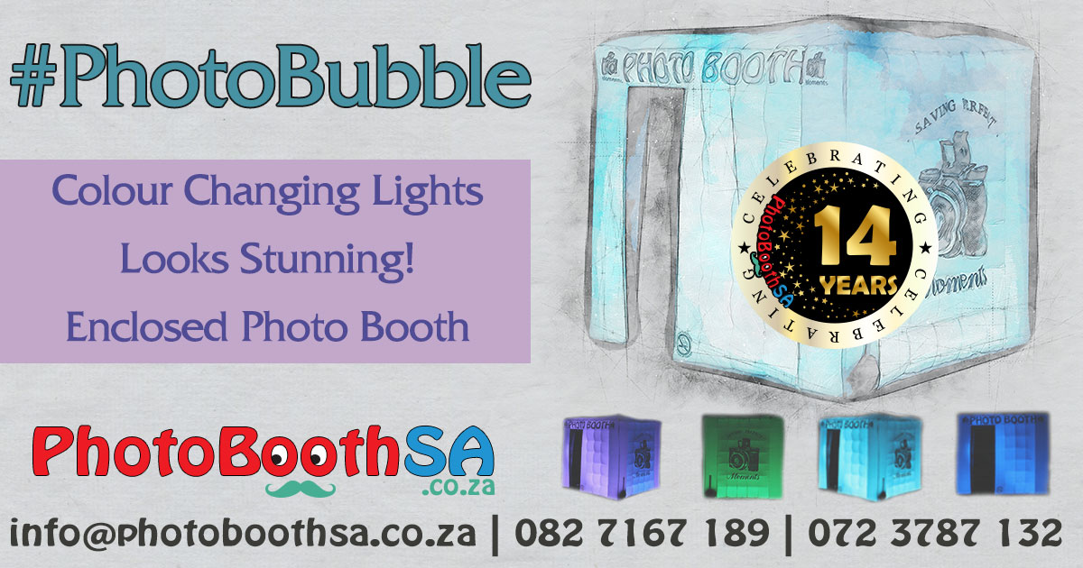 Color changing Photo Bubble booth with vibrant blue, purple, and green colors.