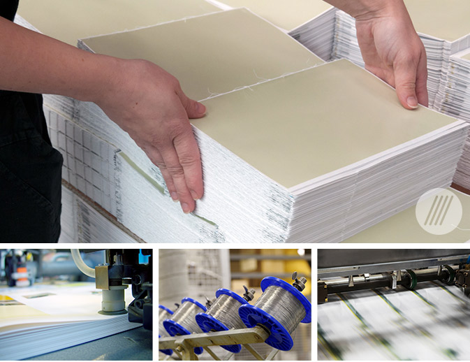 Hands preparing stacks of custom printed invitation cards