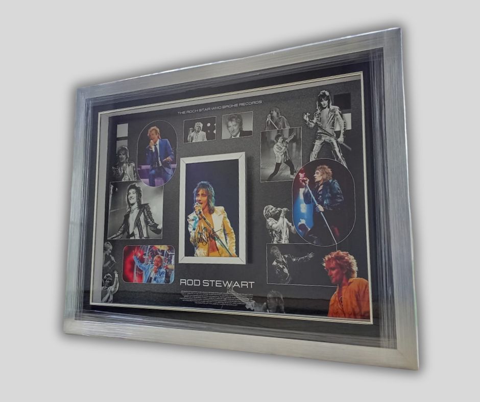 Framed collage of Rod Stewart concert images