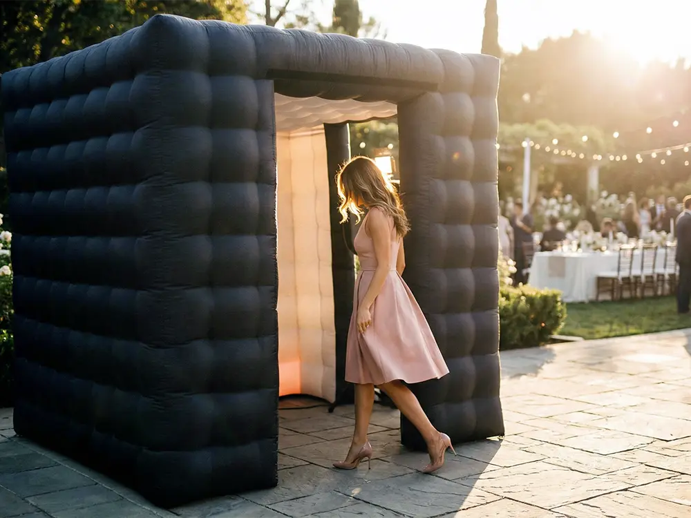 Inflatable party photo booth with entrance