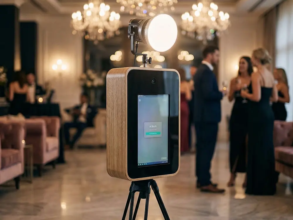Sleek AI photo booth setup in a stylish venue