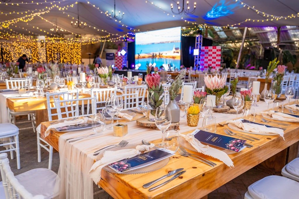 Rustic table setup with elegant decor for an event