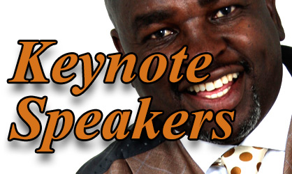 Graphic featuring the text 'Keynote Speakers' alongside an inviting image.