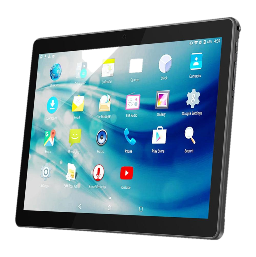 Interactive touch screen tablet displaying various apps.