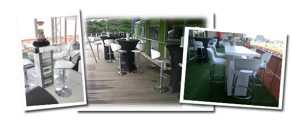 Various stylish bar stools arranged for an event
