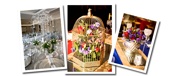 Elegant table arrangements with flowers and decor