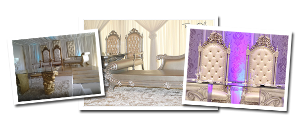 Stylish regal seating setup with ornate chairs and decor