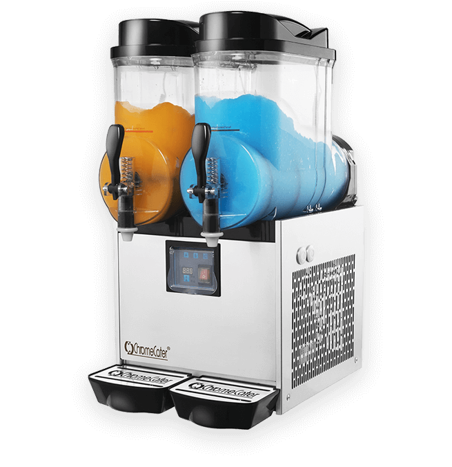 Dual bowl slush machine with orange and blue slush