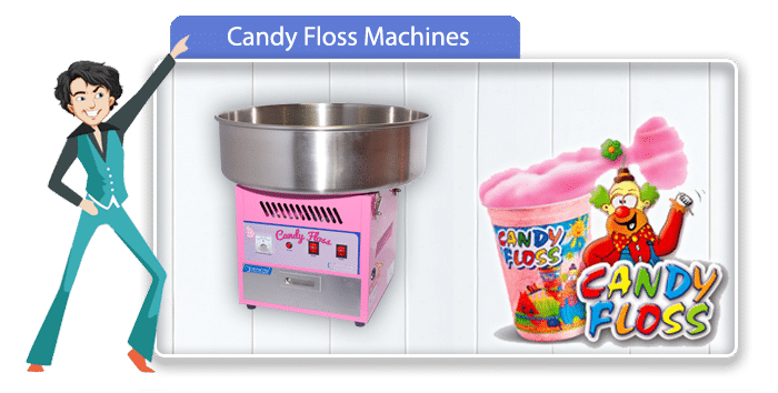 Pink cotton candy machine with candy floss graphics