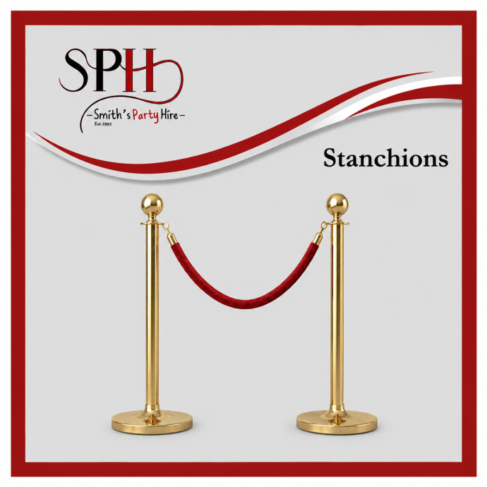 Gold stanchions with red rope for crowd control