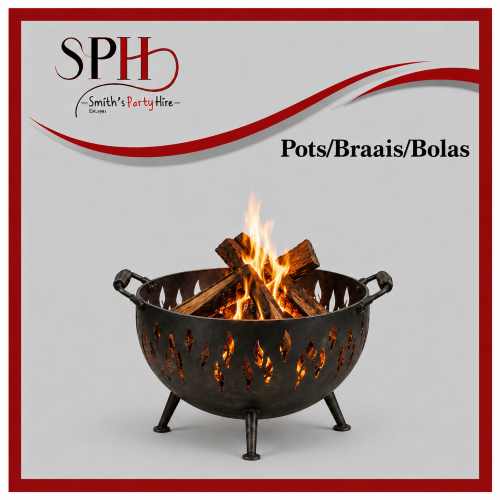 Braai pot with firewood and flames
