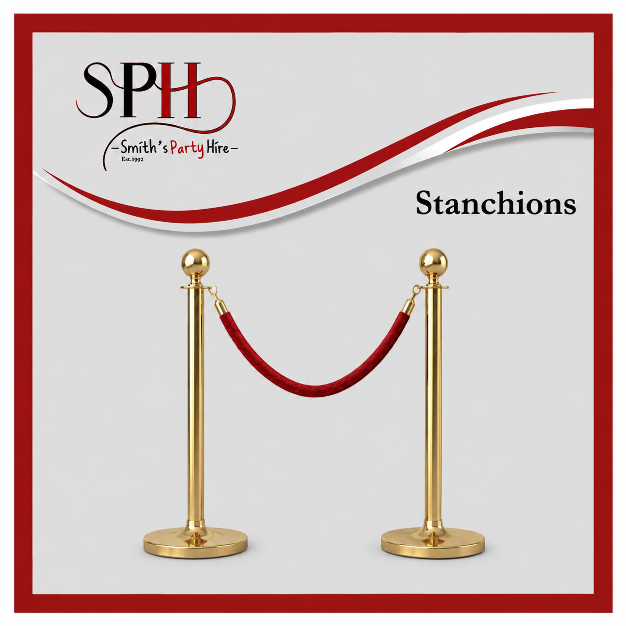 Gold stanchions with a red rope barrier