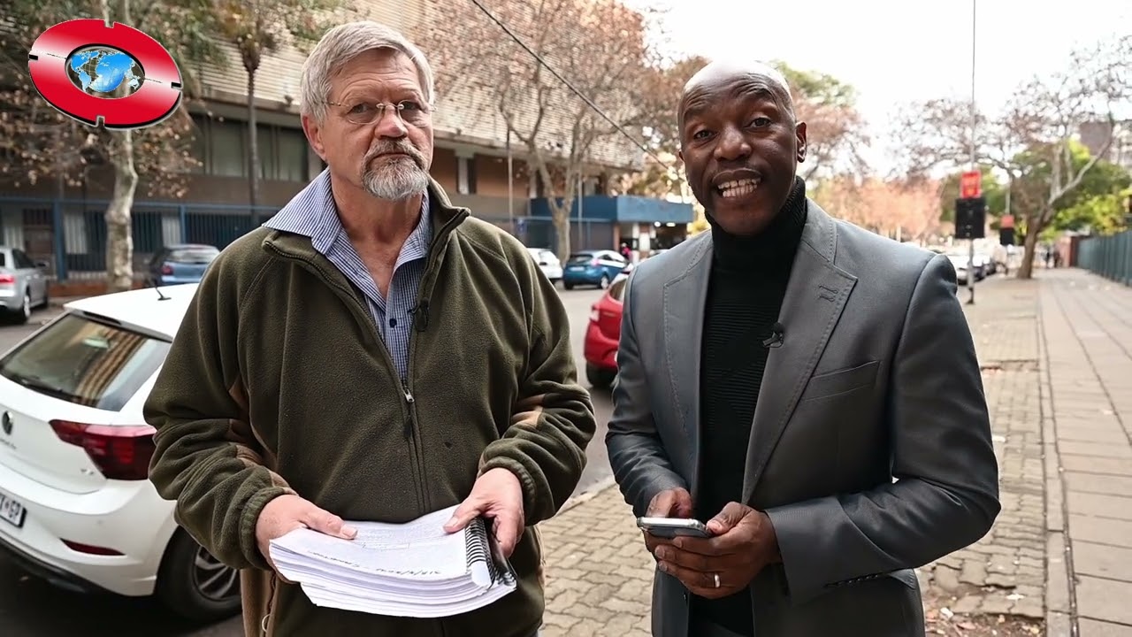 Two men discussing event air conditioning solutions outdoors