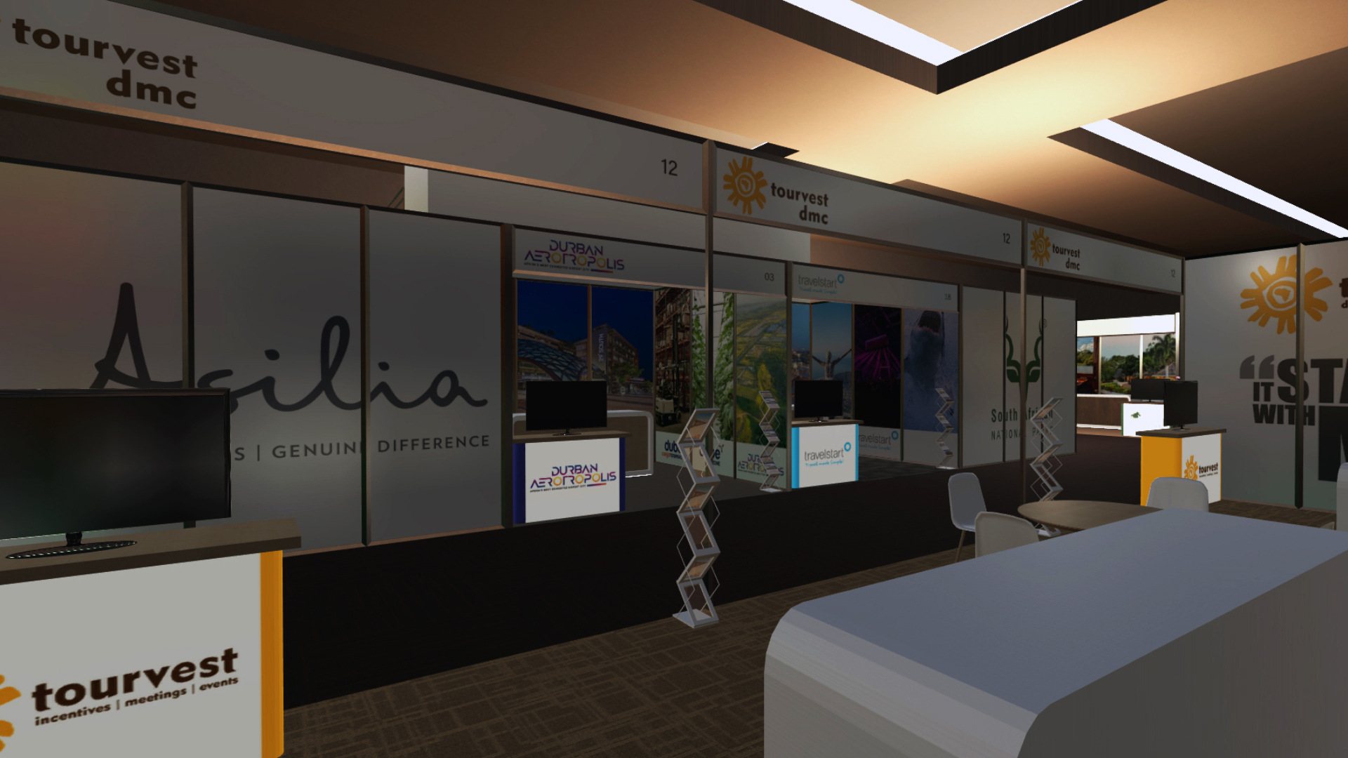 Virtual reality booth with branding and display features