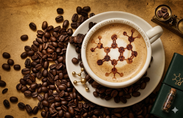 Cappuccino with molecular latte art and coffee beans