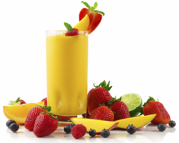 Fresh fruit smoothie with berries and mango
