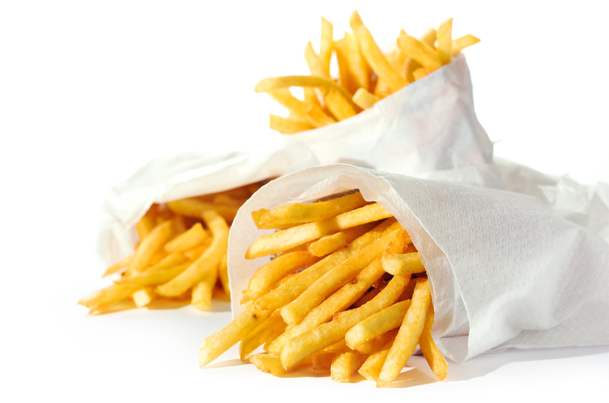Paper cones filled with golden French fries