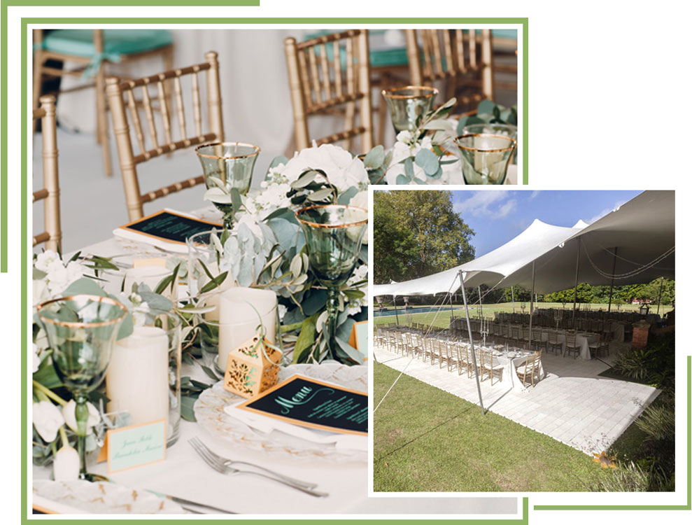 Elegant table setting under a stretch tent.